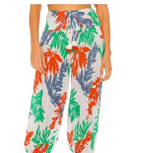 Place Nationale Pants Tropical Leaf Graphic Colorful Print White New Size Small